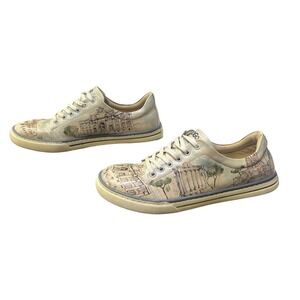 DOGO Rome Italy Landmarks Vegan Leather Lace Up Sneakers Cream Womens 39